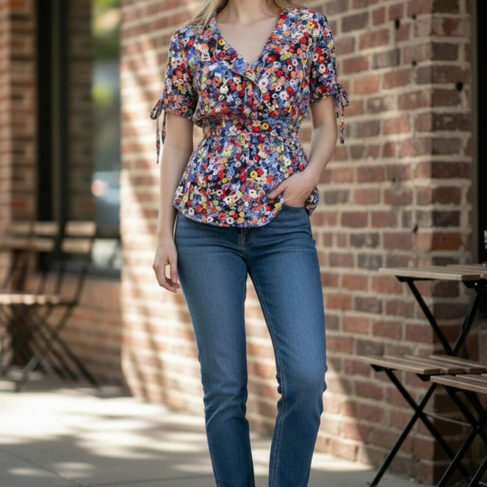 Great Plains Floral Short Sleeve Flouncy Blouse